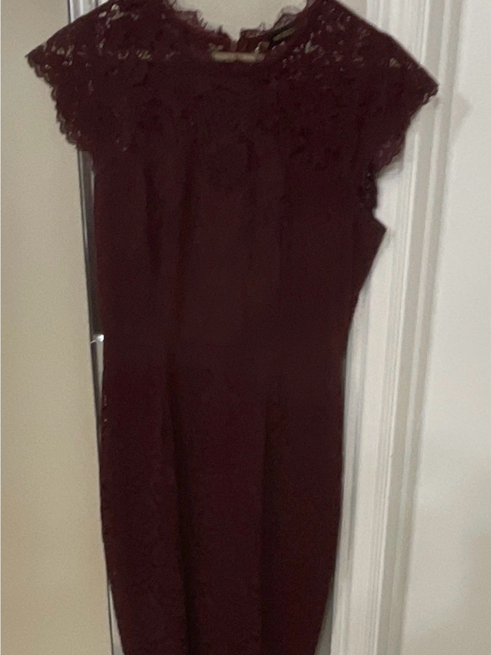 Miusol Burgundy Lace Yoke Midi Dress